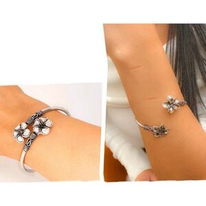 Sterling Silver Plumeria Flower Cuff Bracelet